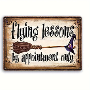 Witchcraft Charm: Vintage Halloween Tin Sign - "Book a Flying Lesson" Wall Art, 8x12 inches - Perfect for Home and Garden Decor