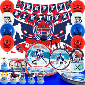 Hockey Birthday Decorations, 108 Pcs Hockey Party Decorations&Hockey Tableware Set - Hockey Party Balloons Banner Backdrop