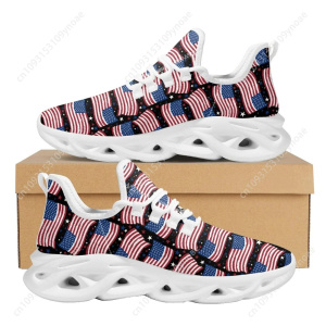July 4th American Flag Leopard Design Mesh Shoes for Women Man Outdoor Walking Sneakers Breathable Wear Resistant Flats Tennis