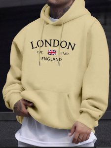 London Fashion Print Hoodies For Men Casual sweatshirt Kangaroo pocket Long sleeve simple