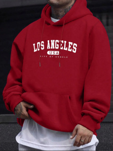 Los Angeles Usa Print Men_s Long Sleeve Drawstring Print Hoodies Tshirt COTTON For Men Casual