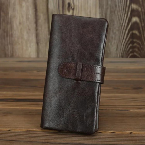 Genuine Leather Men's Long Wallet Real Cowhide Leather Long Purse Men Women Smooth Skin Leather Card Purse Anti Theft