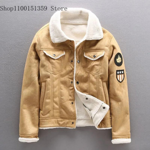 Men Plush Jacket Leather Fur Motorcycle Thickening Warm Long Sleeved Solid Leisure Jackets Male Coats Windbreaker Oversize 4XL
