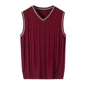 Black V Neck Waistcoat Solid Color Knit Vests for Men Korean Fashion Sweater Man Open Cable Popular Clothes