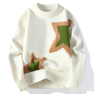 New Casual Fashion Color Matching Trend Warm Outdoor Comfortable Sweater Men's Knitted Bottom Shirt