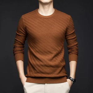 Men's New Knitted Pullover, Round Neck Long Sleeve Textured Sweater, Business Casual Slim-Fitting Top