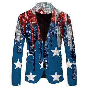 Men's Casual Suit Jacket Independence Day Digital Print Personality Vintage Long Sleeved Vintage Turn Down Collar Blazers Coats