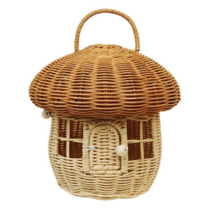 Rattan Mushroom Storage Basket Cute Cartoon Handwoven Nut Wicker Handbag Outdoor Picnic Women Tote Straw Bag Children Organizer