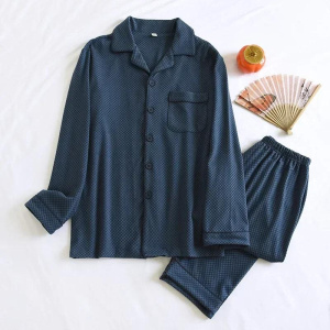 New Men's Pajama Set Thickened Warm Home Clothes Long Sleeve Long Pants Two Piece Set Large Size Set