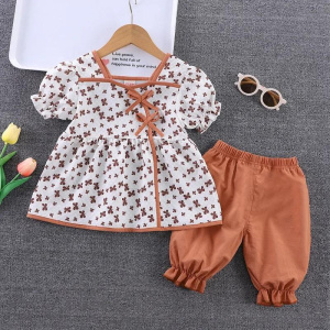 New Baby Girl Clothes Toddler Outfits for Girls 9 To 12 Months All Over Print Short Sleeve T-shirts and Shorts Kids Suit