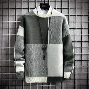 High Quality Men's Sweaters Pullover Color Blocking Warm Knitting Sweater Men Leisure Korean Loose Knit Pullover