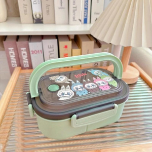 Labubu Double-layer Lunch Box with Spoon Fork Cartoon Student Portable Food Container School Outdoor Camping Picnic Boxes