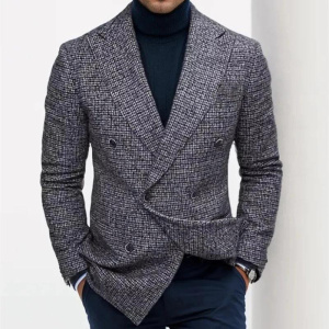 Men s Classic Plaid Print  Fit Blazer Jacket with Notched Lapel and Two Button Closure for Fall Fashion Comfort