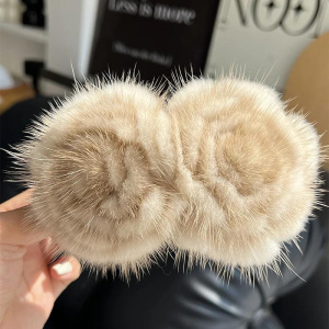 Real Mink Fur Flower Hair Clip Large Size Hairpin Barrettes For Women Girls Ponytail Temperament Clamps Hair Accessories