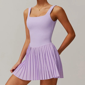 VITALINOVO Workout Tennis Dress with Built in Shorts Square Neck Padded Workout Dress with Pockets Golf Athletic Mini Dresses