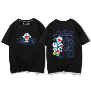 Doraemon cartoon cute printing 100% cotton children t-shirt Y2K outdoor leisure and comfortable parent-child clothing