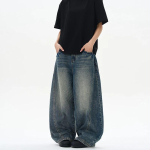 New Men's Jeans Oversized Wide Leg Pants Loose Vintage Patchwork Lightning Cracked Denim Trousers Streetwear Male