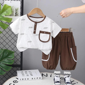 Baby Boy Clothes Korean Fashion Kids Boys Casual Letter Short Sleeve T-shirts Tops and Shorts Two Piece Outfit Set