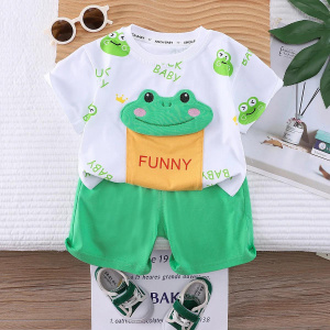 Baby Boy Clothes Korean Fashion Kids Boys Cartoon Short Sleeve T-shirts Tops and Shorts Two Piece Outfit Set