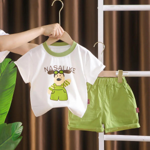Baby Boy Clothes Korean Fashion Kids Casual Cartoon Short Sleeve T-shirts Tops and Shorts Two Piece Outfit Set