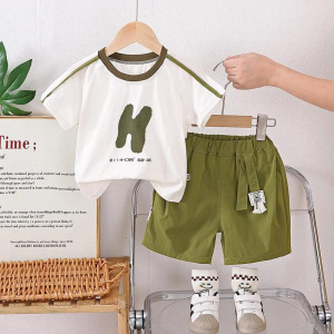 Baby Boy Clothes Korean Fashion Kids Boys Casual Letter Print Short Sleeve T-shirts and Shorts Two Piece Outfit Set
