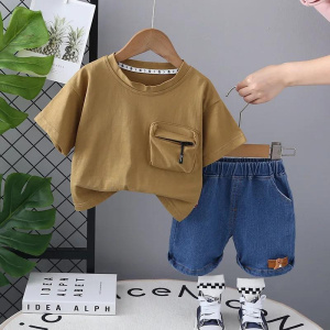 Baby Boy Clothes Korean Fashion Kids Boys Girls Casual Pocket Short Sleeve T-shirts and Shorts Two Piece Outfit Set