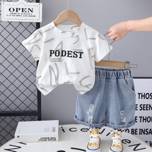 Kids Boutique Outfits New Clothes for Baby Casual Letter Print O-neck Short Sleeve T-shirts and Shorts Boys Suit Set