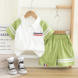 Kids Clothes Suit for Boy Fashion Turn-down Collar Pullover Short Sleeve T-shirts Tops and Shorts Children's Sets