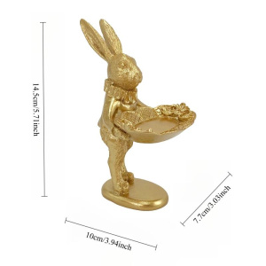 Golden Easter Bunny Figurine As Jewelry Tray Or Home Desktop Decoration