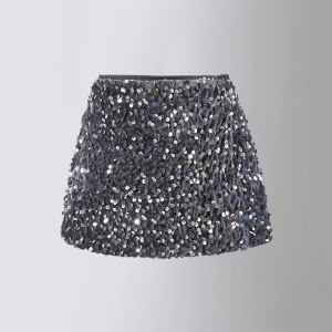 Girls popular half skirt Black sequined half skirt new style hip hugging A-line short skirt