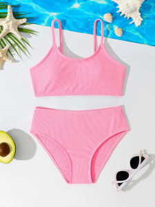 4-12 Years old New Children's Swimsuit Girls Split High Waist Big Children's Chest Cushion Swimsuit
