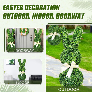 Artificial Bunny Topiary Green Easter Rabbit Topiary Tree Faux Greenery Bunny Plant for Easter Springtime Porch Patio Decor