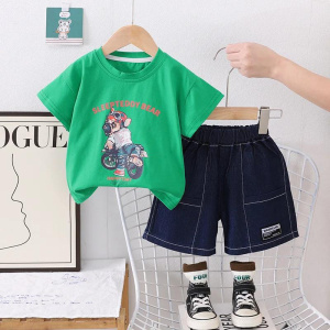 Baby Boy Boutique Clothes Korean Fashion Kids Cartoon Printed Short Sleeve T-shirts and Shorts Boys 2 Piece Outfit