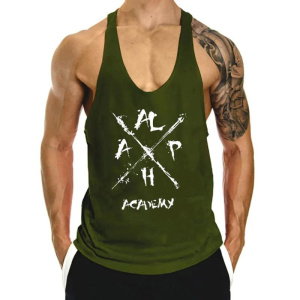 Men Print Workout Tank Tops Gym Workout Shirt Y-Back Sleeveless Muscle Fitness Bodybuilding Training Fashion Sports Shirt