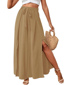 Solid Color High-Waist Elegant Loose Split Thigh Trousers