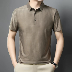 Men's New Short-sleeved Polo T-Shirts Turn Down Collar Anti-wrinkle Stretchable T-Shirts Washing Designer Men Tops