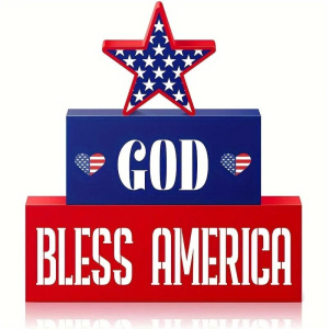 3Pcs 4th of July Patriotic Decorations GOD BLESS AMERICA Wooden Signs, Fourth of July Red White Blue Decorations for Memorial