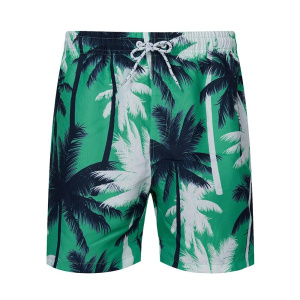 Men's quick-drying beach shorts with tropical palm prints, lightweight and comfortable with pockets