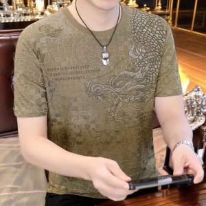 High Quality Ice Silk Jacquard Printing Short Sleeve Men's Crew Neck T-Shirt Clothing Breathable Casual Ultra-Light Undershirts