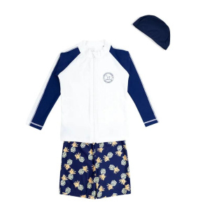 Children's swimsuit boy split Blue & White 2 sleeve beach sun protection quick-drying swimsuit children's swimming trunk suit swimsuit