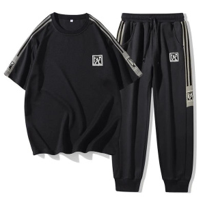 Fashion Sports Printed Short Sleeve T-shirt Trouser Suit For Men Loose Breathable Plus Size High Quality Two-Piece Set