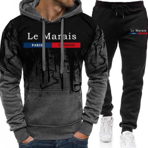 New Arrrival Men's Casual Sportswear Hooded Sweatshirts Black Sweatpants Gym Outfits 2pcs Set Male Home Outdoor Tracksuits