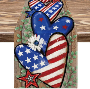 4th of July Table Runner American Flag Stars Dining Table Decor Eucalyptus Leaves Table Cover for Independence Day Home Party
