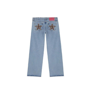 Fashion Leopard Star Print Jeans Women High Waist Zipper Straight Leg Wide Leg Pants New Lady Casual Streetwear
