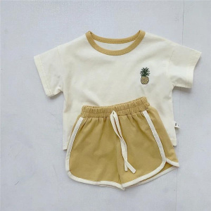 New Baby Short Sleeve Clothes Set Infant Girl Animal Embroidery T Shirts + Shorts 2pcs Suit Cotton Toddler Outfits
