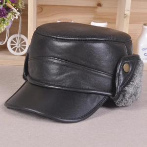 Men Real Leather Baseball Cap Male New Winter Warm Golf Hats Caps Winter Hat Elder Man Warm Earmuffs Flat Leather Hat B-7265