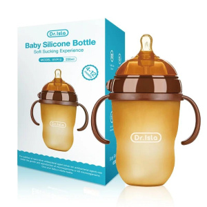 Dr.isla 150ml/250ml Baby Silicone Bottle With Handle Nano Silver Antibacterial Baby Weaning Anti-Choking Nipple Bottle BPA Free