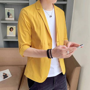 Casual Men Thin Quarter-sleeved Top New Short-sleeved Suit Jacket