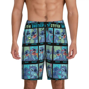 Custom Cartoon Stitch Pajama Shorts Men Sleepwear Lounge Bottom Stretch Sleep Short Pjs with Pockets