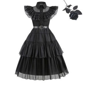 Adams New Movie Costume Baby Girls Family Cosplay Halloween Costume Kids Family Dancing Black Dress Pageant Vestidos
